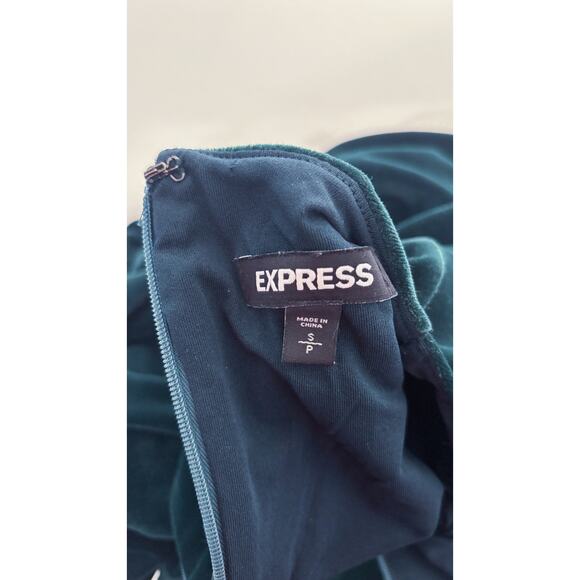 Express Long Puff Sleeve Velvet Mini Dress Green Womens Size Small - Picture 7 of 8